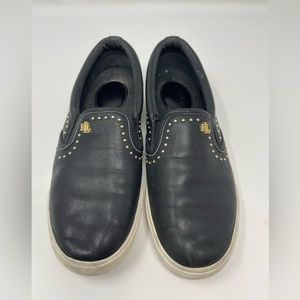 RALPH LAUREN: Ria V Leather Trainer. Size 8B. Slip-on.